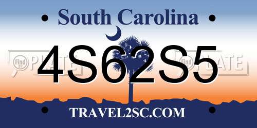 4S62S5 South Carolina License Plate