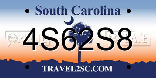 4S62S8 South Carolina License Plate