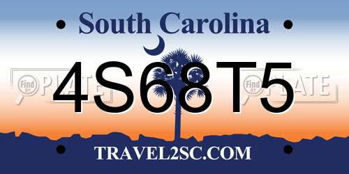 4S68T5 South Carolina License Plate