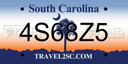 4S68Z5 South Carolina License Plate