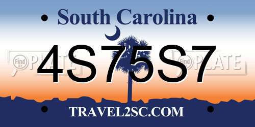 4S75S7 South Carolina License Plate