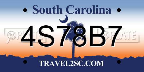 4S78B7 South Carolina License Plate