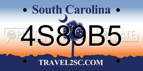 4S89B5 South Carolina License Plate