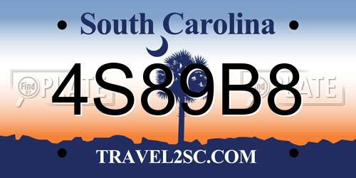 4S89B8 South Carolina License Plate