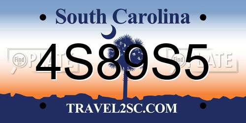 4S89S5 South Carolina License Plate