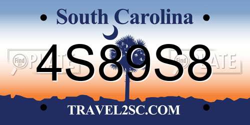 4S89S8 South Carolina License Plate