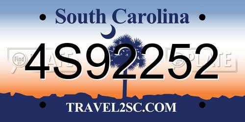4S92252 South Carolina License Plate