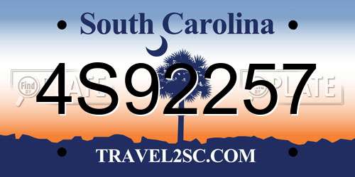 4S92257 South Carolina License Plate