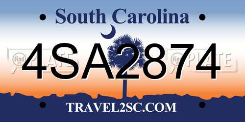 4SA2874 South Carolina License Plate