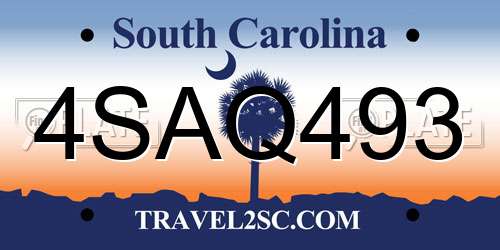 4SAQ493 South Carolina License Plate