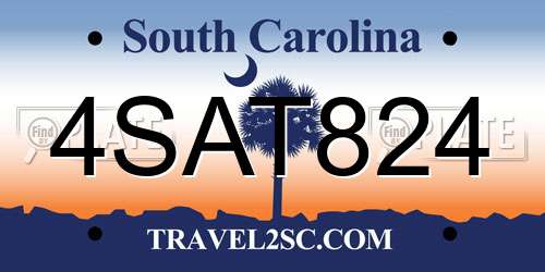 4SAT824 South Carolina License Plate