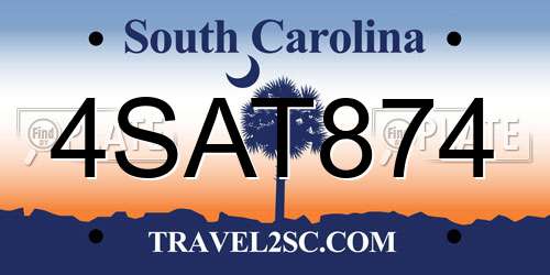 4SAT874 South Carolina License Plate