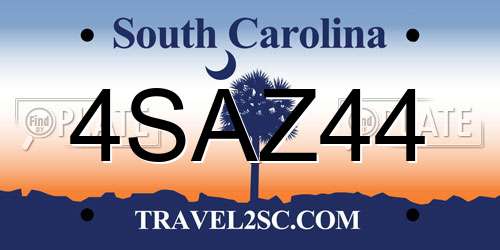 4SAZ44 South Carolina License Plate