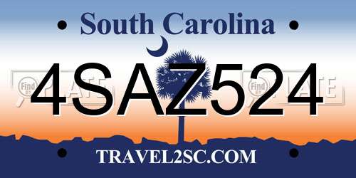 4SAZ524 South Carolina License Plate