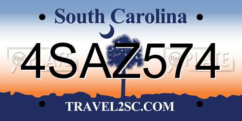 4SAZ574 South Carolina License Plate