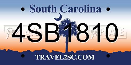 4SB1810 South Carolina License Plate