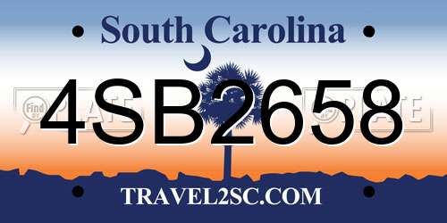4SB2658 South Carolina License Plate