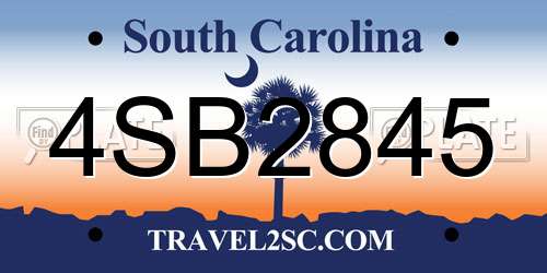 4SB2845 South Carolina License Plate