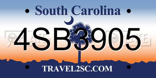 4SB3905 South Carolina License Plate