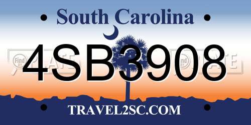 4SB3908 South Carolina License Plate