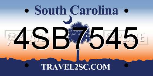4SB7545 South Carolina License Plate