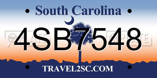 4SB7548 South Carolina License Plate
