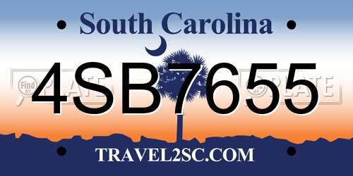 4SB7655 South Carolina License Plate