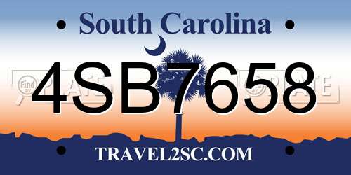 4SB7658 South Carolina License Plate
