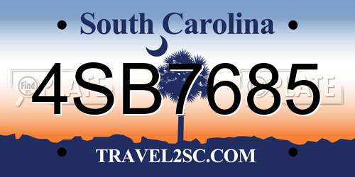 4SB7685 South Carolina License Plate
