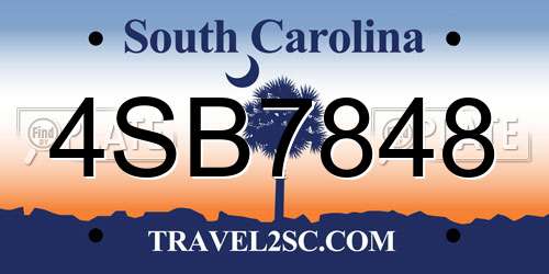 4SB7848 South Carolina License Plate