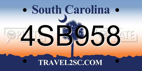 4SB958 South Carolina License Plate