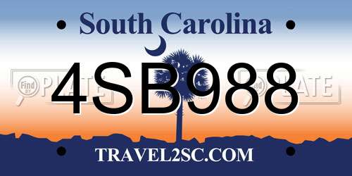 4SB988 South Carolina License Plate