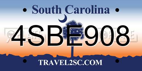 4SBE908 South Carolina License Plate