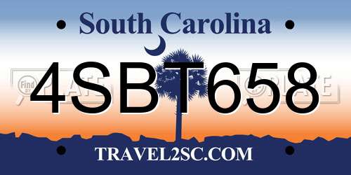 4SBT658 South Carolina License Plate