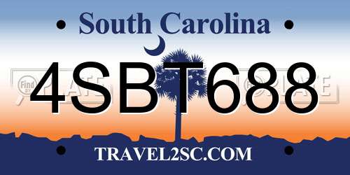 4SBT688 South Carolina License Plate