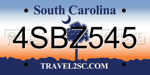 4SBZ545 South Carolina License Plate