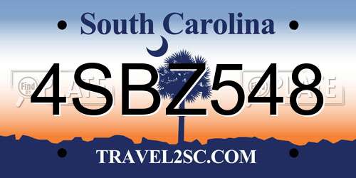 4SBZ548 South Carolina License Plate