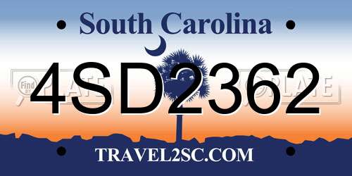 4SD2362 South Carolina License Plate