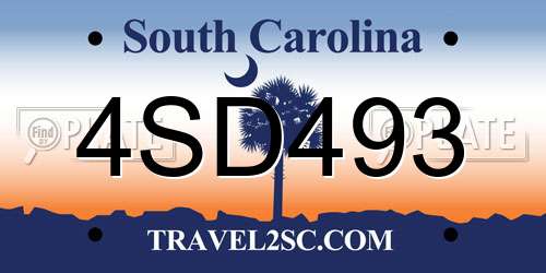 4SD493 South Carolina License Plate