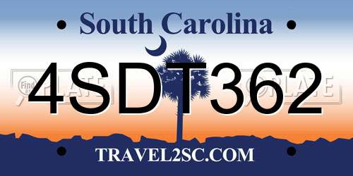 4SDT362 South Carolina License Plate