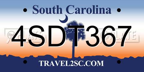 4SDT367 South Carolina License Plate