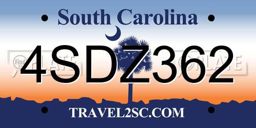 4SDZ362 South Carolina License Plate