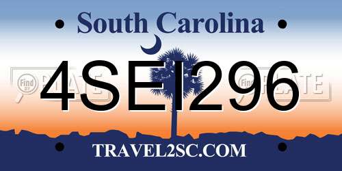 4SEI296 South Carolina License Plate