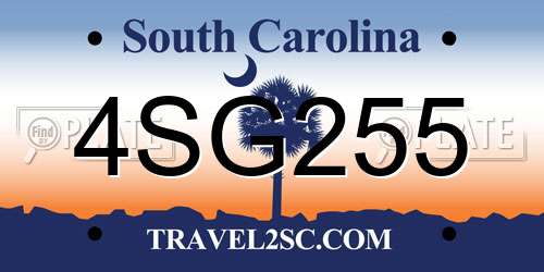 4SG255 South Carolina License Plate