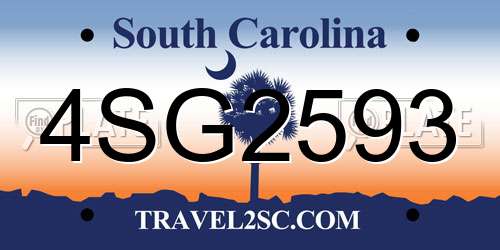 4SG2593 South Carolina License Plate