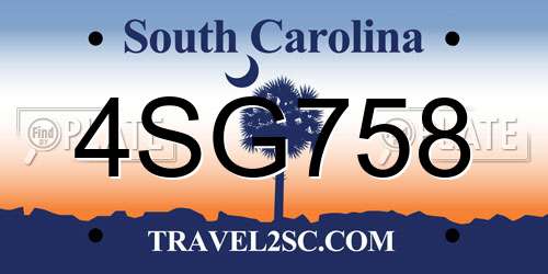 4SG758 South Carolina License Plate