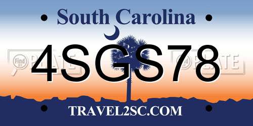 4SGS78 South Carolina License Plate