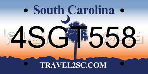 4SGT558 South Carolina License Plate