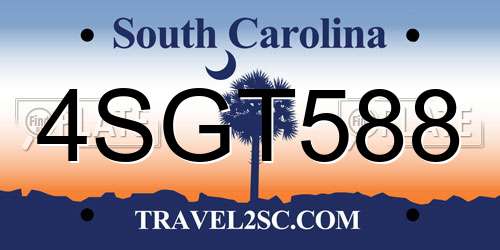 4SGT588 South Carolina License Plate