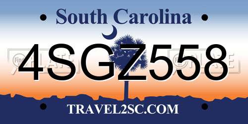 4SGZ558 South Carolina License Plate